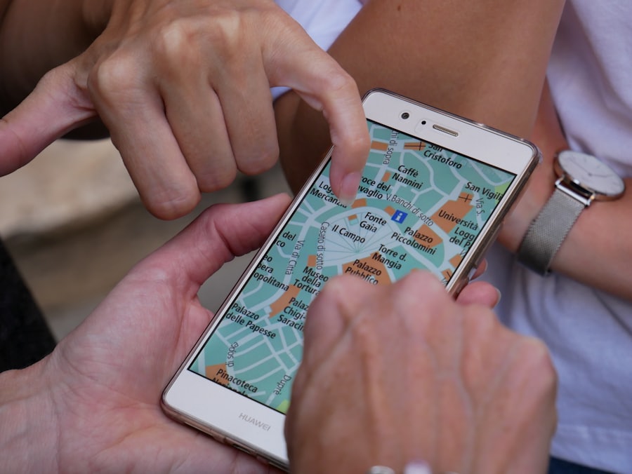 A guest checking directions on a phone in the street